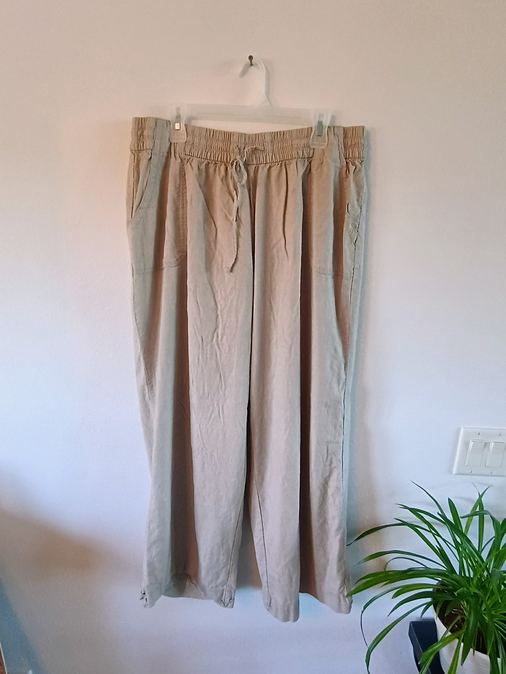 Lane Bryant Linen Blend Pull On Pants Beige Drawstring Relaxed Women's 16